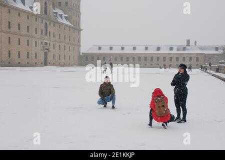 Journée de neige à San Lorenzo de El Escorial, Madrid. Banque D'Images