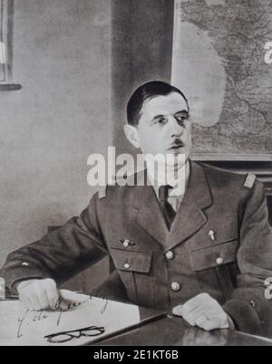 Portrait de Charles de Gaulle (1890 - 1970) Un officier de l'armée française et homme d'État qui a mené la résistance française contre l'Allemagne nazie pendant la Seconde Guerre mondiale et Banque D'Images