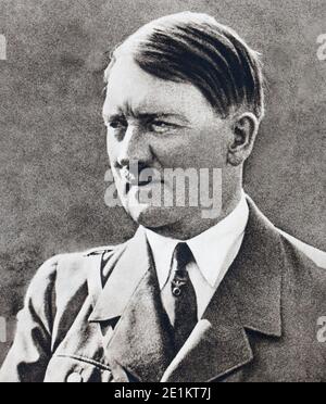 Portrait d'Adolf Hitler (1889 - 30 avril 1945) homme politique allemand, leader du parti nazi (NSDAP), Chancelier de l'Allemagne en 1933 et enfin Führer Banque D'Images