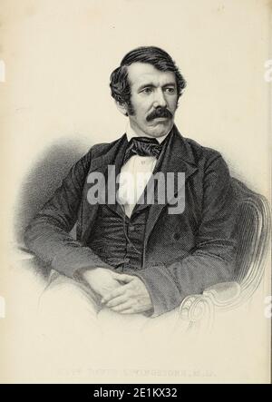 Portrait du révérend David Livingstone du livre ' les voyages Missionnaires et les recherches en Afrique du Sud : Comprenant un croquis de seize ans de résidence à l'intérieur de l'Afrique, et un voyage du Cap de bonne espérance à Loanda, sur la côte ouest, de là à travers le continent, le long de la rivière Zambesi, à l'océan est " par David Livingstone publié à Londres en 1857 Banque D'Images