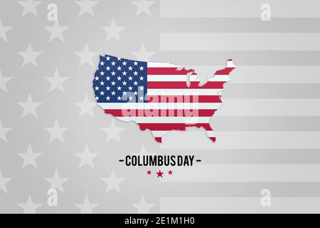 Columbus Day aux États-Unis. Silhouette de carte américaine avec drapeau à l'intérieur représentant l'arrivée de Christophe Colomb en Amérique. Banque D'Images