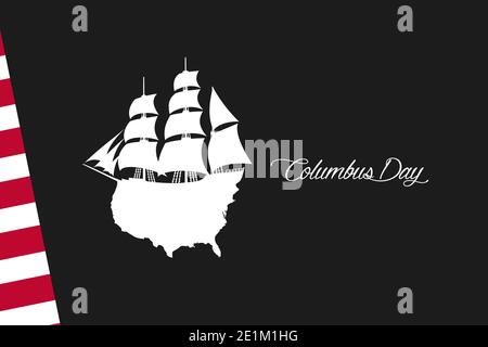 Journée Columbus. Silhouette de vieux navire et de continent américain avec les bandes de drapeau américain. L'arrivée de Christophe Colomb en Amérique. Banque D'Images