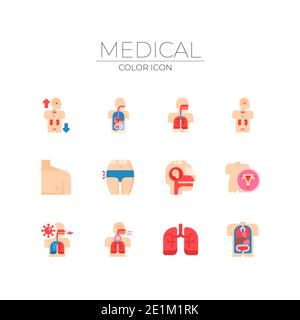 icônes de couleur sur le thème de la santé médicale et du corps Banque D'Images