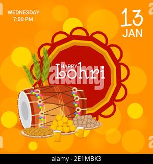 Vector illustration d'un arrière-plan pour professionnels Lohri maison de modèle pour Punjabi Festival. Banque D'Images