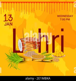 Vector illustration d'un arrière-plan pour professionnels Lohri maison de modèle pour Punjabi Festival. Banque D'Images
