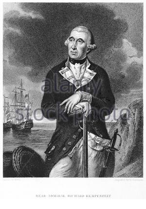 Le portrait de Richard Kempenfelt, 1718 – 1782, est un amiral arrière britannique, illustration ancienne de 1849 Banque D'Images