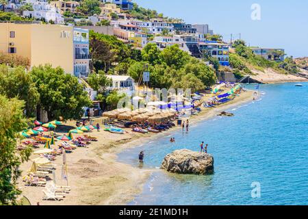 Hôtel familial de Masouri Beach, Kalymnos, Dodécanèse, Grèce Banque D'Images