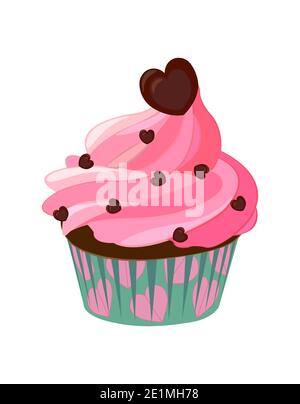 Gâteau au glaçage rose décoré de coeur en chocolat dans du papier turquoise cas Banque D'Images