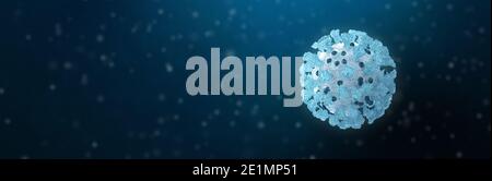 Coronavirus, Covid-19, illustration 3d. Cellule bleue. Format Web de bannière. Vue microscopique des cellules virales flottantes. Grippe, grippe 2019-ncov. Concept d'un Banque D'Images