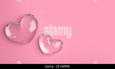 Deux coeurs brillants sur fond rose. Concept pour la Saint Valentin. Banque D'Images