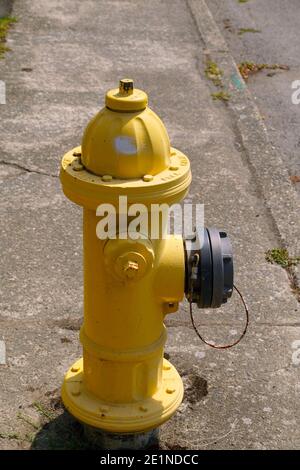 Fragment de la chaussée sur la rue. Borne d'incendie jaune. Banque D'Images