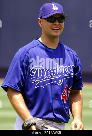 Cody Ross, outfielder des Dodgers de Los Angeles, à la clinique de baseball des Dodgers Women's Initiative & Network de Los Angeles, au Dodger Stadium de Los Angeles, en Californie. Banque D'Images