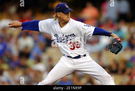 Les Dodgers de Los Angeles ont fait leurs courses sur les terrains de Jeff Weaver en 7-6, à l'occasion d'une perte aux Cincinnati Reds au Dodger Stadium de Los Angeles, en Californie, le mercredi 27 juillet, Banque D'Images