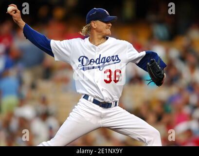 Les Dodgers de Los Angeles ont fait leurs courses sur les terrains de Jeff Weaver en 7-6, à l'occasion d'une perte aux Cincinnati Reds au Dodger Stadium de Los Angeles, en Californie, le mercredi 27 juillet, Banque D'Images