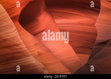 Détails abstraits de la fente orange du mur du canyon, Antelope Canyon X, page, Arizona, États-Unis Banque D'Images