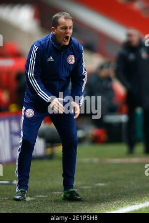 Woolwich, Royaume-Uni. 08 janvier 2021. WOOLWICH, Royaume-Uni, JANUARY08: John Coleman responsable d'Accrington Stanley pendant Sky Bet League One entre Charlton Athletic et Accrington Stanley à The Valley, Woolwich le 08 janvier 2021 crédit: Action Foto Sport/Alay Live News Banque D'Images