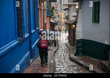 Le célèbre Chorro de Quevedo de Bogota est considéré comme vide alors que Bogota entre dans une quarantaine stricte de 4 jours. À Bogota, Colombie, le 8 janvier après ICU Bed occupati Banque D'Images