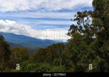 Vue depuis le point de vue de Scammells sur l'Alpine Way In Australie Banque D'Images