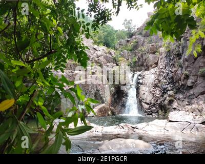 Belle petite chute d'eau de branche avec la nature piscine sur la montagne Andhra Pradesh. Chutes d'eau Sadasiva Kona, chutes de Tada, chutes d'eau de Nagalapuram Banque D'Images