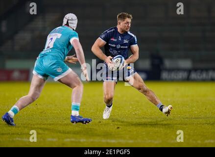 Solde Sharks Center Sam Hill pendant le match de Premiership Gallagher sale Sharks -V- Worcester Warriors au stade AJ Bell, Greater Manchester, Engla Banque D'Images