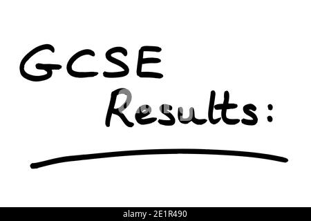 Résultats GCSE manuscrits sur fond blanc. Banque D'Images