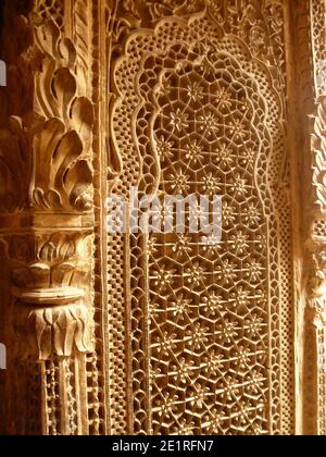 Fenêtre jali traditionnelle à Patwa haveli à Jaisalmer Banque D'Images