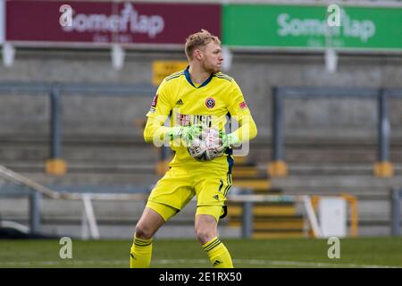 Bristol, Royaume-Uni. 09e janvier 2021. Sheffield a Uni le gardien de but Aaron Ramsdale en action contre Bristol Rovers. The Emirates FA Cup, 3e round Match, Bristol Rovers v Sheffield United au Memorial Stadium de Bristol, Avon, le samedi 9 janvier 2021. Cette image ne peut être utilisée qu'à des fins éditoriales. Utilisation éditoriale uniquement, licence requise pour une utilisation commerciale. Aucune utilisation dans les Paris, les jeux ou les publications d'un seul club/ligue/joueur. photo de Lewis Mitchell/Andrew Orchard sports Photography/Alamy Live News crédit: Andrew Orchard sports Photography/Alamy Live News Banque D'Images