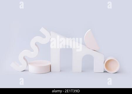 Résumé Podiums de forme géométrique vides pour la présentation du produit sur fond gris clair. Banque D'Images