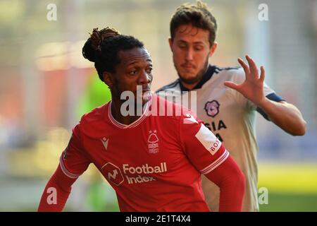 NOTTINGHAM, ANGLETERRE. JAN 9TH Gaetan Bong (13) de la forêt de Nottingham lors du match de la coupe FA entre la forêt de Nottingham et la ville de Cardiff au City Ground, Nottingham, le samedi 9 janvier 2021. (Credit: Jon Hobley | MI News) Credit: MI News & Sport /Alay Live News Banque D'Images