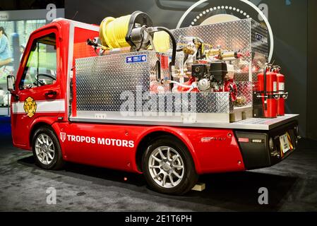 Tropos Motors, tous les véhicules électriques pour la livraison de nourriture et d'incendie, au ces, Consumer Electronics Show, le plus grand salon commercial mondial de Las Vegas, NV, États-Unis Banque D'Images