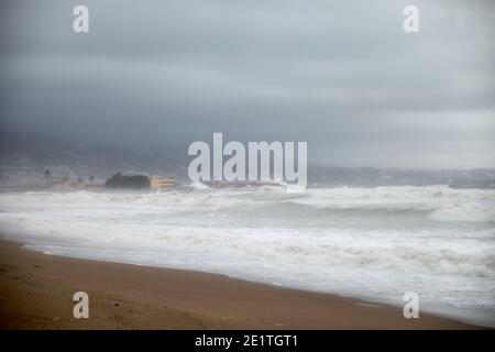 Storm Filomena, Fuengirola, Malaga, Espagne. Banque D'Images