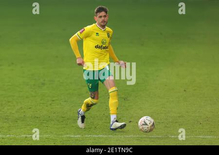 9 janvier 2021 ; Carrow Road, Norwich, Norfolk, Angleterre, football anglais de la coupe FA, Norwich versus Coventry City ; Xavi Quintilla de Norwich City Banque D'Images