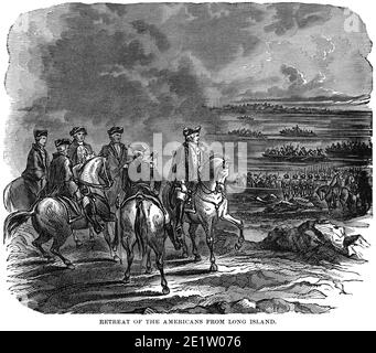 Retraite des Américains de long Island, Illustration, Histoire du monde de Ridpath, Volume III, par John Clark Ridpath, LL. D., Merrill & Baker Publishers, New York, 1897 Banque D'Images