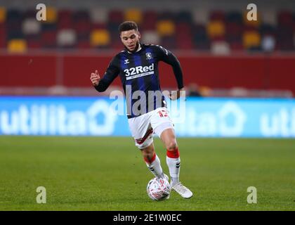 Brentford Community Stadium, Londres, Royaume-Uni. 9 janvier 2021. English FA Cup football, Brentford FC versus Middlesbrough; Marcus Browne de Middlesbrough crédit: Action plus Sports/Alamy Live News Banque D'Images