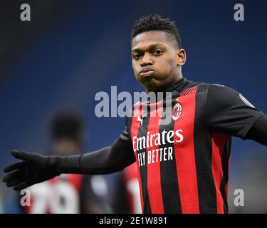 Milan, Italie. 9 janvier 2021. Rafael Leao d'AC Milan célèbre son but lors d'un match de football série A entre AC Milan et Turin à Milan, Italie, 9 janvier 2021. Crédit: Alberto Lingria/Xinhua/Alay Live News Banque D'Images