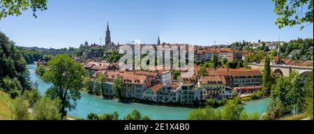 Vue sur la ville, vue sur la vieille ville, Cathédrale de Berne, quartier de Nydegg, rivière Aare, Berne, Canton de Berne, Suisse Banque D'Images