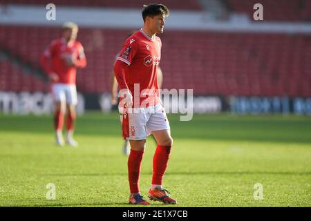 NOTTINGHAM, ANGLETERRE. 9 JANVIER Joe Lolley (23) de la forêt de Nottingham lors du match de la coupe FA entre la forêt de Nottingham et la ville de Cardiff au City Ground, Nottingham, le samedi 9 janvier 2021. (Credit: Jon Hobley | MI News) Credit: MI News & Sport /Alay Live News Banque D'Images