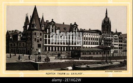 Europa, Deutschland, Hessen, Frankfurt am main, der Rententurm mit Saalhof, Lithografie aus dem Leporello : ' Neuestes Album von Frankfurt a. Main ' , Verlag : Philipp Frey & Co. Original souvenir-Album-Ansichten-Fabrik , etablirt 1844 Francfort a. Main, wahrscheinlich herausgegeben 1890er - 1900er Jahre , Rechte werden nicht vertreten . / Europe, Allemagne, Hesse, Francfort-sur-le-main, le dit Rententurm avec Saalburg, lithographie du leporello : ' Neuestes Album von Frankfurt a. Main ' , maison d'édition : Philipp Frey & Co. , Original souvenir-Album-Views Factory, etabli 18 Banque D'Images