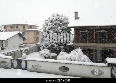 Italie, chute de neige à Casorezzo Banque D'Images