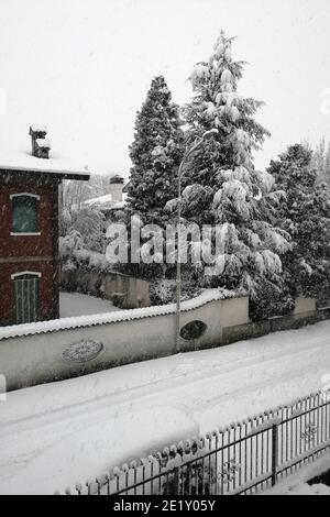 Italie, chute de neige à Casorezzo Banque D'Images