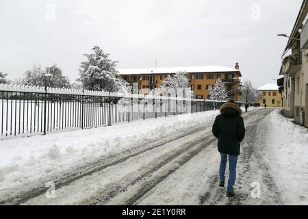 Italie, chute de neige à Casorezzo Banque D'Images