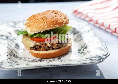 Un hamburger aux haricots noirs Banque D'Images