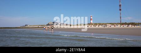 Phare électrique South Baeach wirth, Borkum East Frisian Island, frise orientale, Basse-Saxe, Allemagne, Europe Banque D'Images