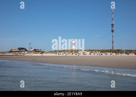 Phare électrique South Baeach wirth, Borkum East Frisian Island, frise orientale, Basse-Saxe, Allemagne, Europe Banque D'Images