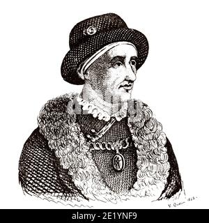 Portrait de Louis XI le prudent, l'araignée universelle (1423 - 1483). Roi de France de 1461 à 1483. Maison de Valois. Histoire de la France, du livre Atlas de la France 1842 Banque D'Images