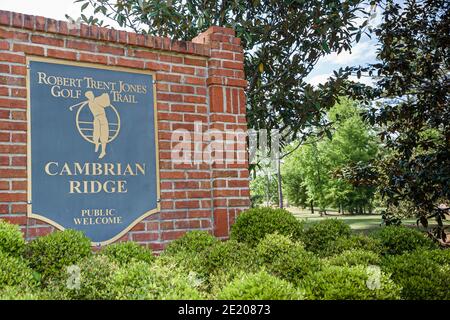 Terrain de golf de Greenville Alabama Cambrian Ridge, entrée du panneau du parcours de golf Robert Trent Jones, Banque D'Images