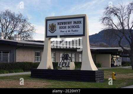 Le panneau de marque à la Newbury Park High School, le mercredi 6 janvier 2020, à Newbury Park, en Californie. Banque D'Images