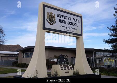 Le panneau de marque à la Newbury Park High School, le mercredi 6 janvier 2020, à Newbury Park, en Californie. Banque D'Images