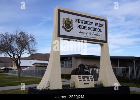 Le panneau de marque à la Newbury Park High School, le mercredi 6 janvier 2020, à Newbury Park, en Californie. Banque D'Images