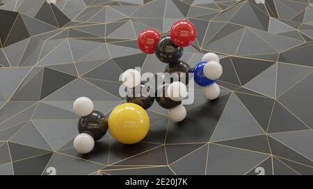 Molécule d'acide aminé méthionine (L-méthionine, met, M). Rendu 3D. Les atomes sont représentés sous forme de sphères avec un codage couleur conventionnel : blanc hydrogène, carbone Banque D'Images